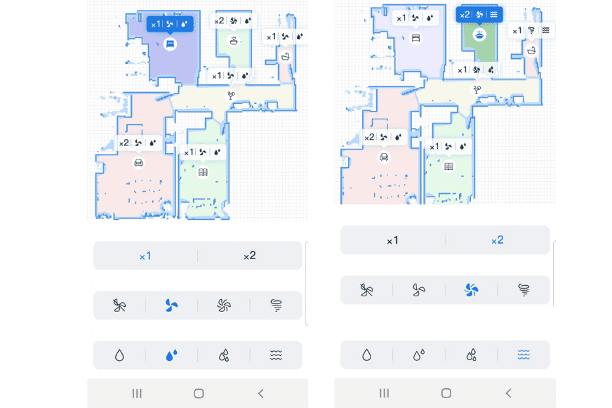 Настройка интенсивности воды и уровня всасывания в каждой комнате в Ecovacs Deebot OZMO T8 Home App.